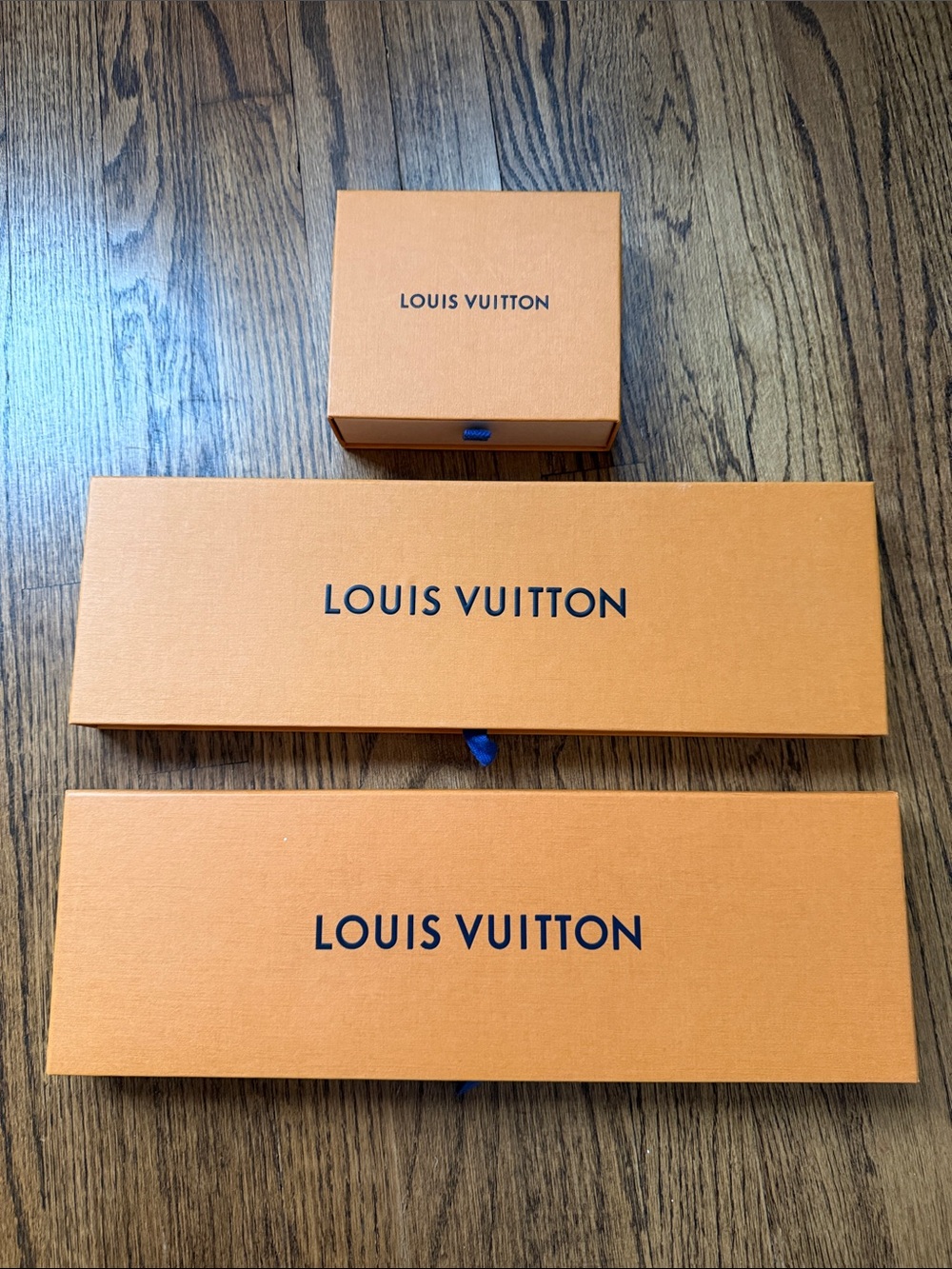 Louis Vuitton Orange Gift Boxes with Navy Lettering